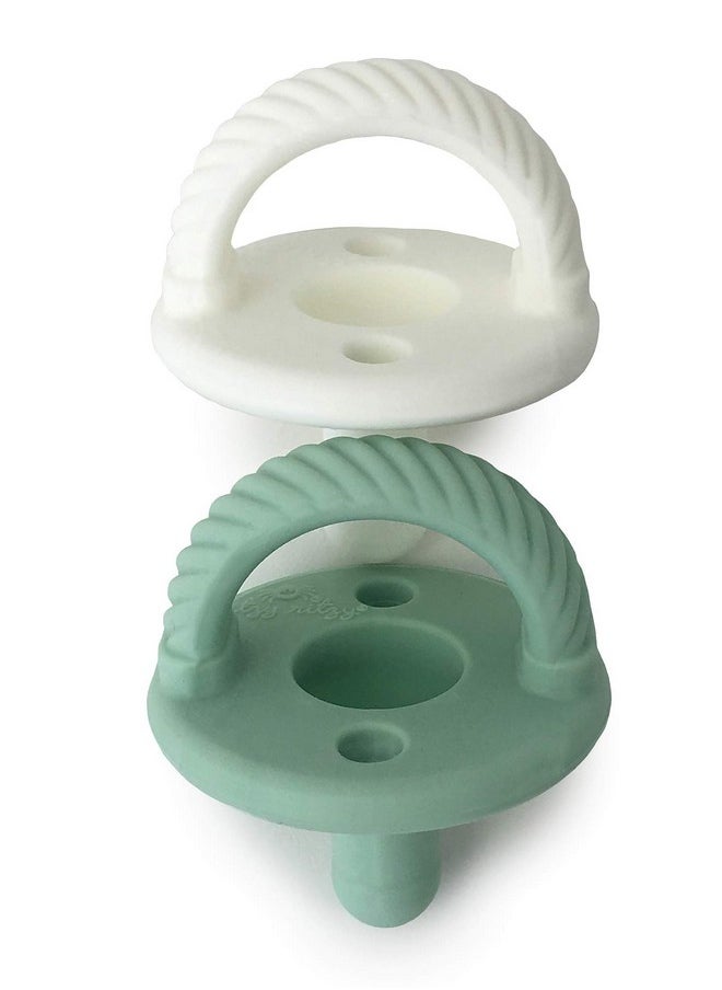 Itzy Ritzy Silicone Pacifiers for Newborn - Sweetie Soother Pacifiers Feature Collapsible Handle & Two Air Holes for Added Safety; For Ages Newborn and Up, Set of 2 in Mint & White