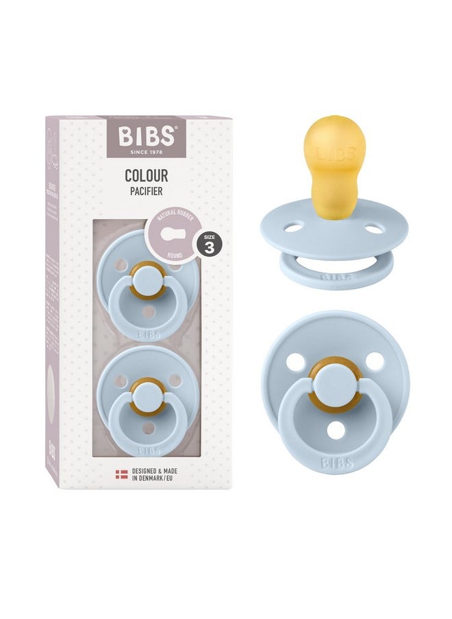 BIBS Pacifiers Colour Collection | Natural Rubber Baby Pacifier | Set of 2 BPA-Free Soothers | Made in Denmark | 18+ Months (Pack of 2) | Baby Blue