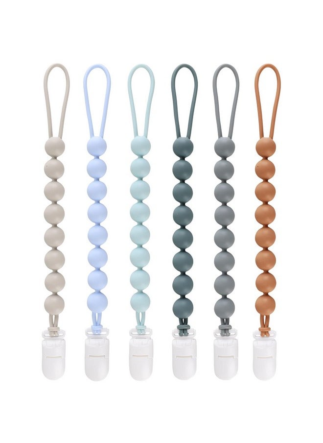 6-Pack Silicone Pacifier Clips for Baby Boys and Girls - One-Piece Beads, Rust-Free Holders, Teething Relief, Baby Necessities, Newborn Safe Baby Essentials