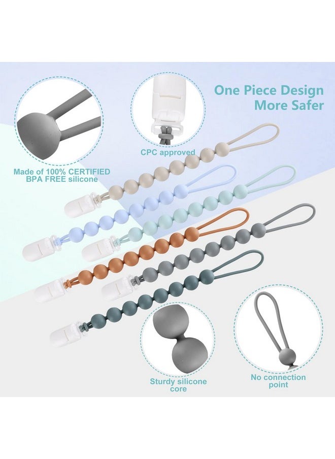 6-Pack Silicone Pacifier Clips for Baby Boys and Girls - One-Piece Beads, Rust-Free Holders, Teething Relief, Baby Necessities, Newborn Safe Baby Essentials