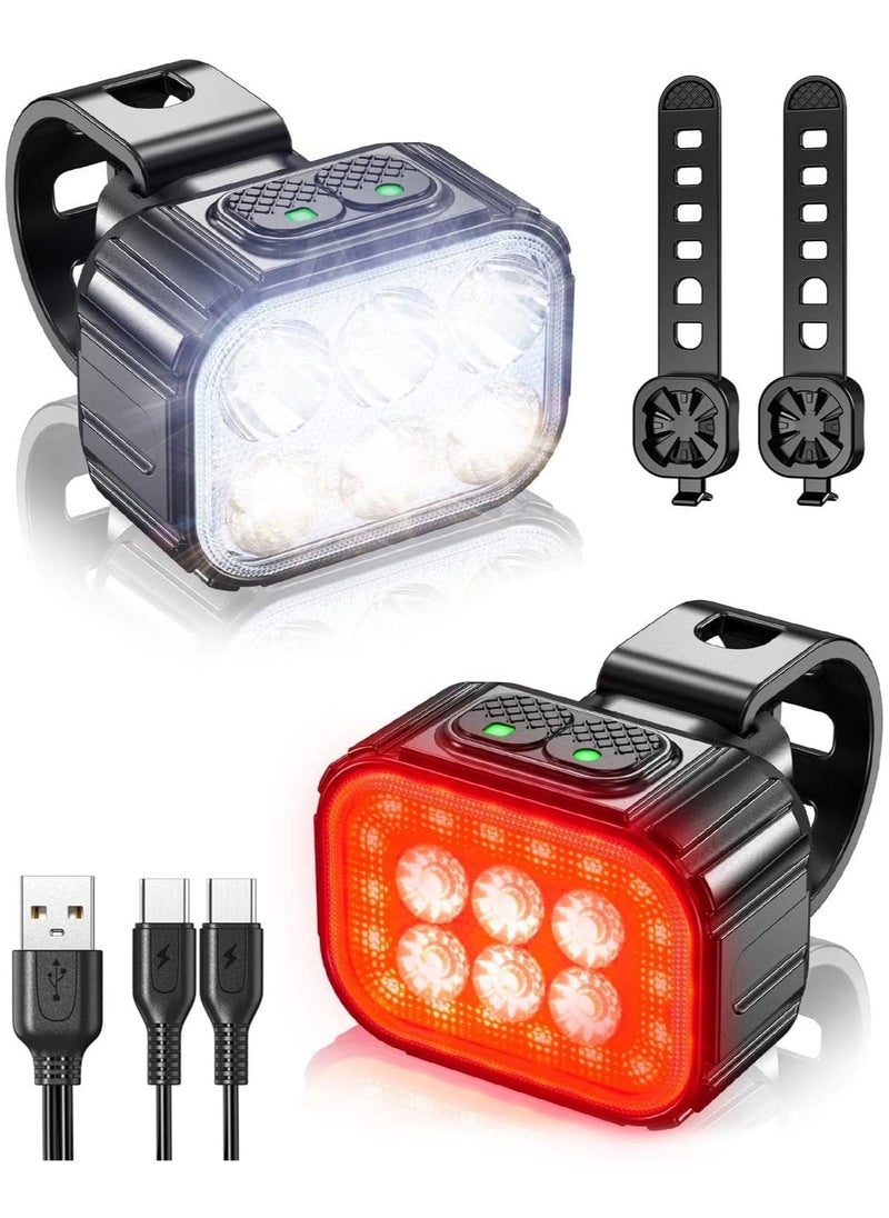 Bike Light, High Lumens Super Bright Bicycle Light, 6+4 Modes USB Rechargeable Bike Headlight & Tail Light Set, Waterproof Safety Bike Front & Rear Light For Road, Mountain, Night Riding