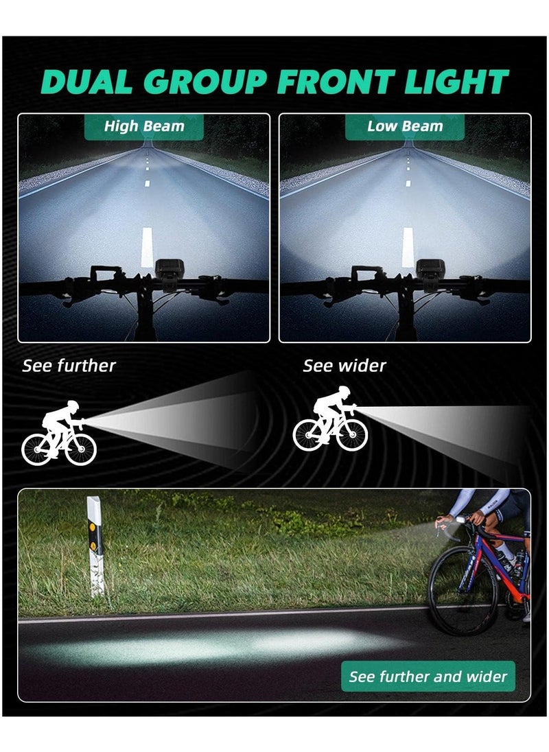 Bike Light, High Lumens Super Bright Bicycle Light, 6+4 Modes USB Rechargeable Bike Headlight & Tail Light Set, Waterproof Safety Bike Front & Rear Light For Road, Mountain, Night Riding