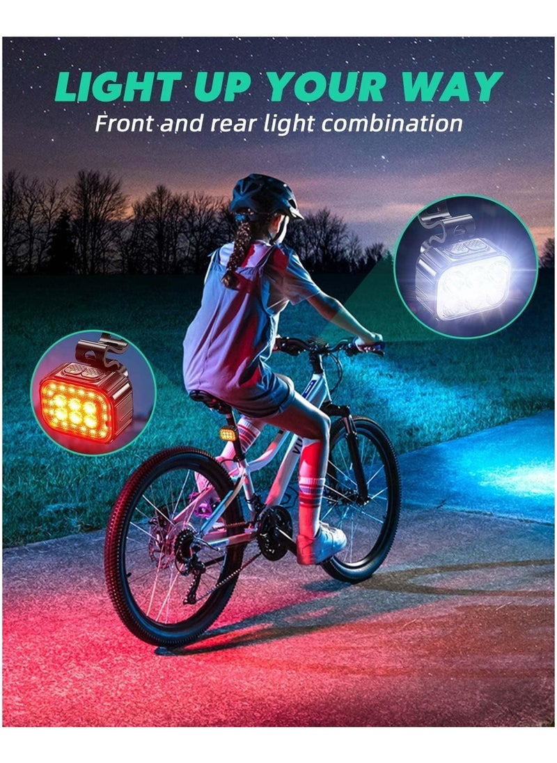 Bike Light, High Lumens Super Bright Bicycle Light, 6+4 Modes USB Rechargeable Bike Headlight & Tail Light Set, Waterproof Safety Bike Front & Rear Light For Road, Mountain, Night Riding