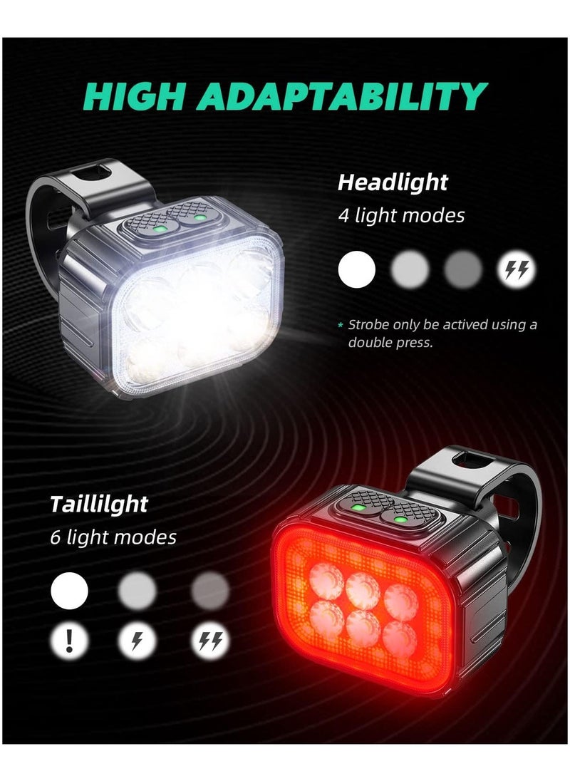 Bike Light, High Lumens Super Bright Bicycle Light, 6+4 Modes USB Rechargeable Bike Headlight & Tail Light Set, Waterproof Safety Bike Front & Rear Light For Road, Mountain, Night Riding