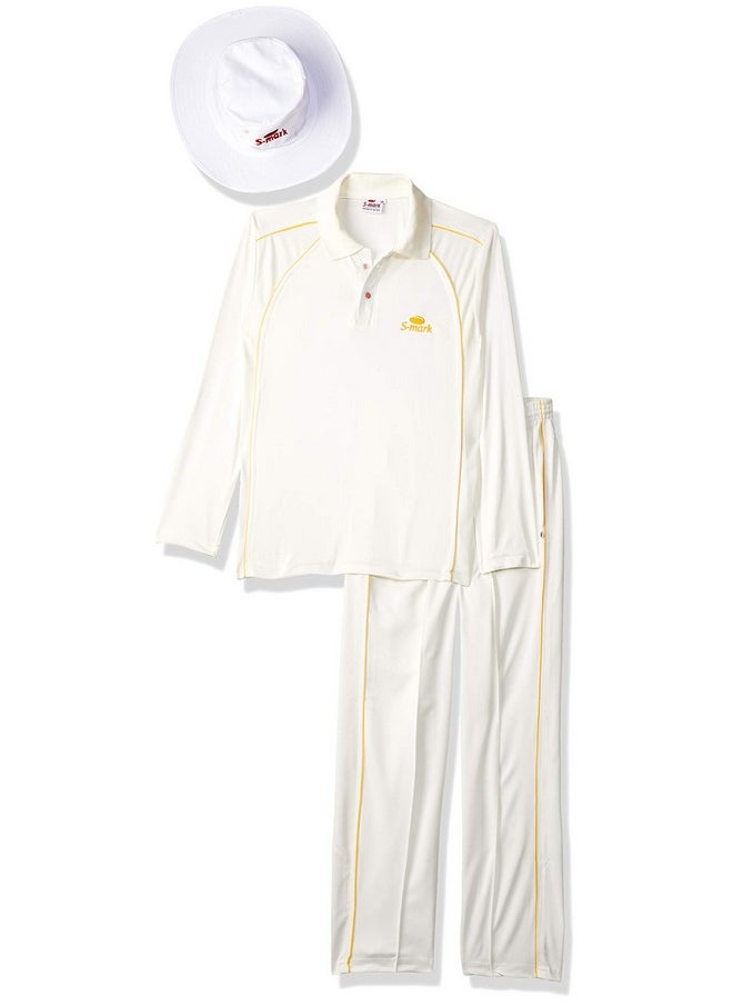 S-Mark SMKCGFS42t4 Sweat-Control and Comfort-fit Cricket Jersey Full-Sleeves Combo with Cricket Hat, XL-42 Chest Size Trouser Waist-31-34 Length 42 (White)