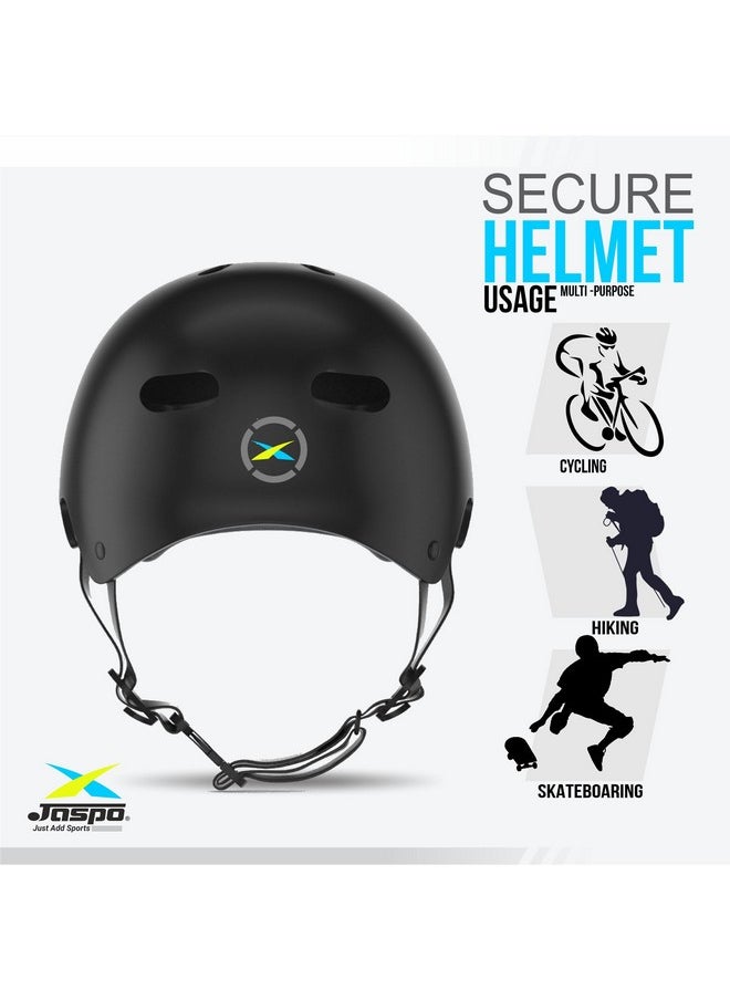 Jaspo Secure Sports Helmet for Cycling, Skating, Skateboarding - for All Age Groups (S, Black Matte)