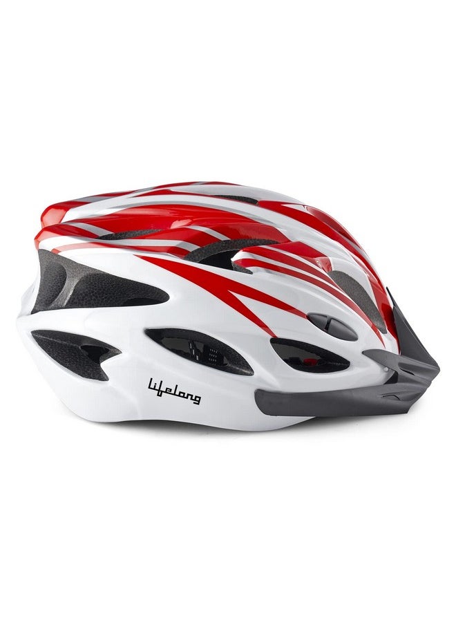 Lifelong Adjustable Cycling Helmet with Detachable Visor | Adjustable Light Weight Mountain Bike Cycle Helmet with Padding for Kids and Adults (LLFAH02, Red & White, 6 Months Warranty)