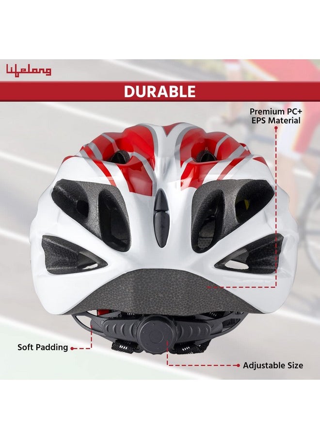 Lifelong Adjustable Cycling Helmet with Detachable Visor | Adjustable Light Weight Mountain Bike Cycle Helmet with Padding for Kids and Adults (LLFAH02, Red & White, 6 Months Warranty)