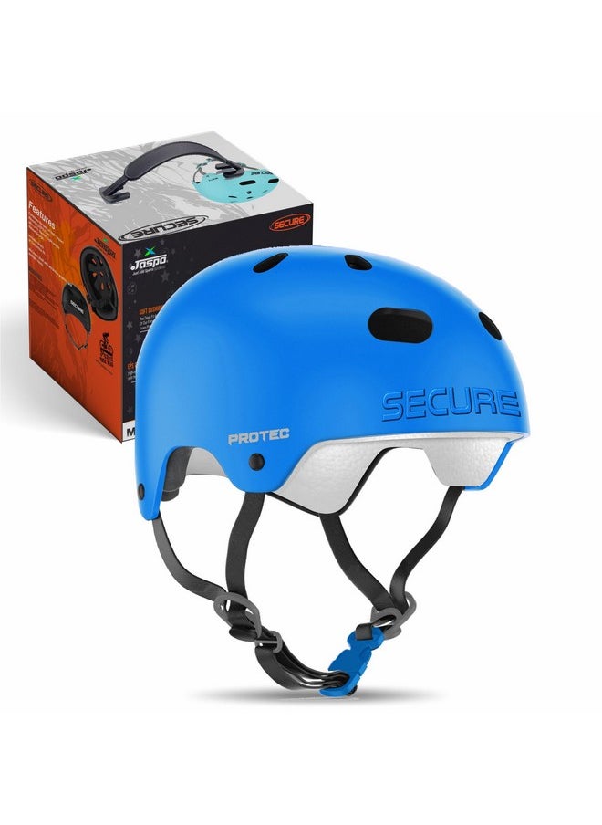 Jaspo Secure Sports Helmet for Cycling, Skating, Skateboarding - for All Age Groups (S, Blue Matte)