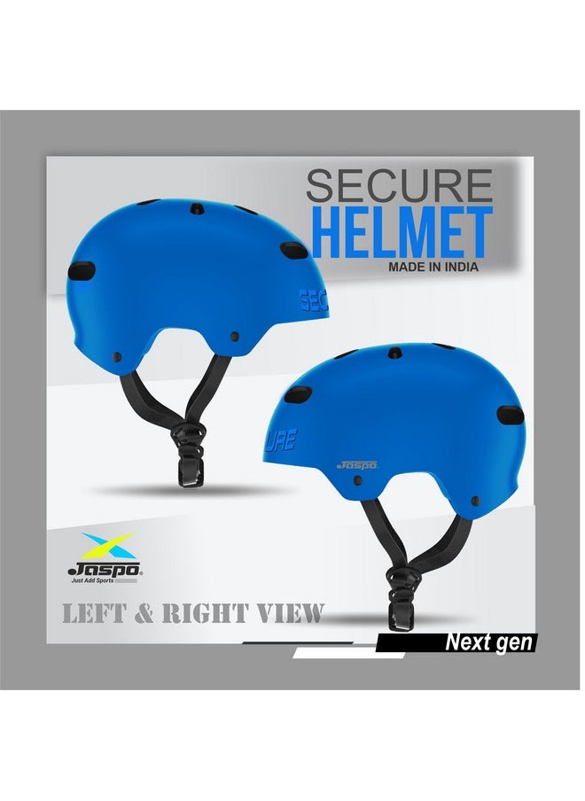 Jaspo Secure Sports Helmet for Cycling, Skating, Skateboarding - for All Age Groups (S, Blue Matte)