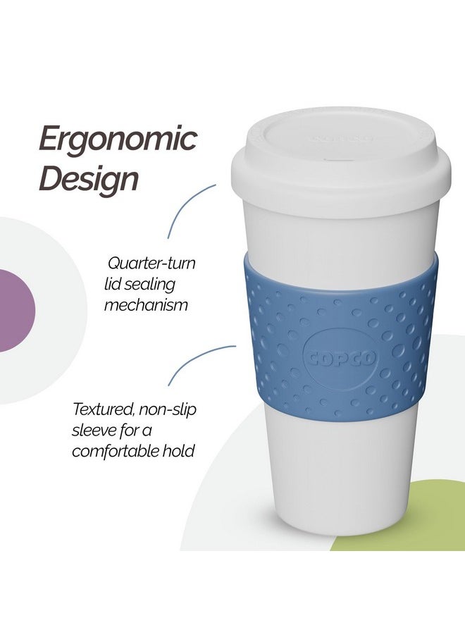 Copco Acadia Travel Mug (4-Pack), 16oz Insulated Coffee Mug with Double-Walled Plastic, Leak-Proof Lid - Microwave & Dishwasher Safe, Non-Slip Sleeve, Hot & Cold Drinks - Light Colors