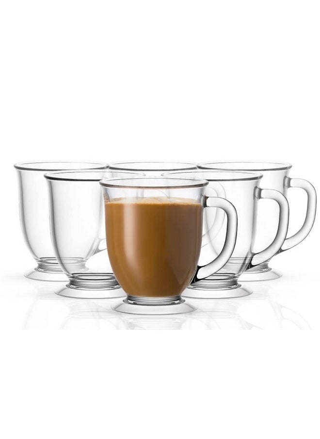 Kook Glass Coffee Mugs, by Kook, Clear Glass Coffee Mugs, Espesso Cups, 15 oz, Set of 6, for Drinking Hot Beverages, Tea, Latte, Cappuccino, Large Capacity