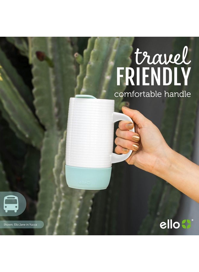 Ello Jane 18oz Ceramic Travel Mug with Handle, Splash-Resistant Slider Lid and Built-in Coaster, Perfect for Coffee and Tea, BPA Free, Dishwasher Safe, Holiday Gift Her Him, Gray