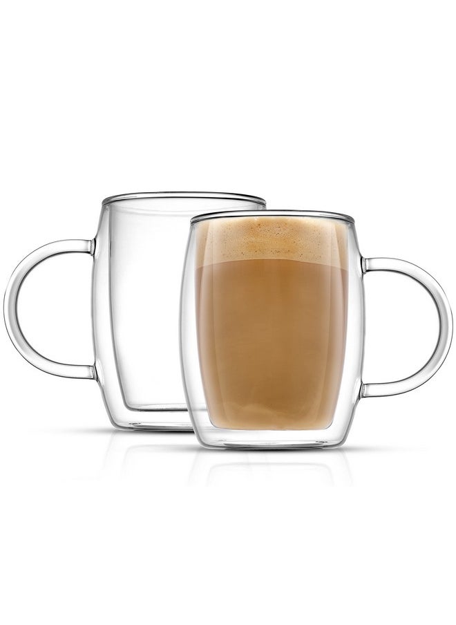 JoyJolt Double Wall Glass Coffee Mugs - 13.5oz Double Walled Glasses, Thermal Borosilicate Glass Insulated Coffee Mug. Clear Coffee Glass Cup, Cappuccino Mug, Iced Coffee Cup, Tea Mugs