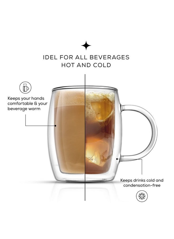 JoyJolt Double Wall Glass Coffee Mugs - 13.5oz Double Walled Glasses, Thermal Borosilicate Glass Insulated Coffee Mug. Clear Coffee Glass Cup, Cappuccino Mug, Iced Coffee Cup, Tea Mugs