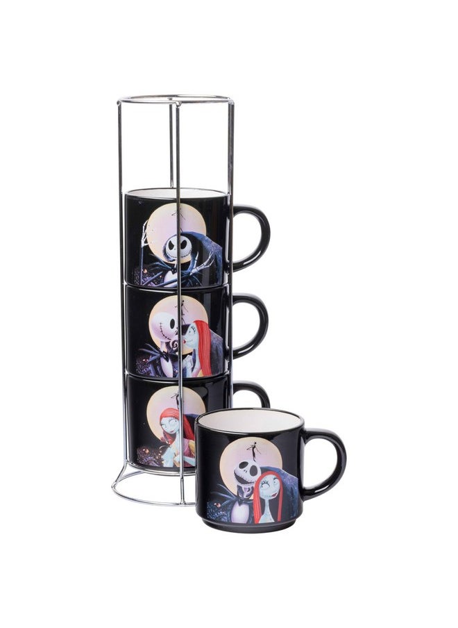 Silver Buffalo Nightmare Before Christmas Jack Sally Scene 4-Pack Ceramic Mug Stack, 10-Ounces, Nightmare Before Christmas 4-Pack Mug Stack, 5 Piece Set