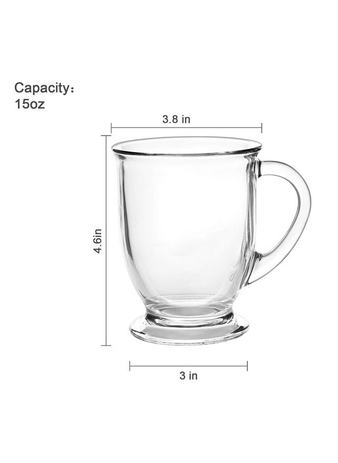 15oz/450ml Glass Coffee Mugs Clear Coffee Cups with Handles perfect for Latte, Cappuccino, Espresso Coffee, Tea and Hot Beverages, Set of 6