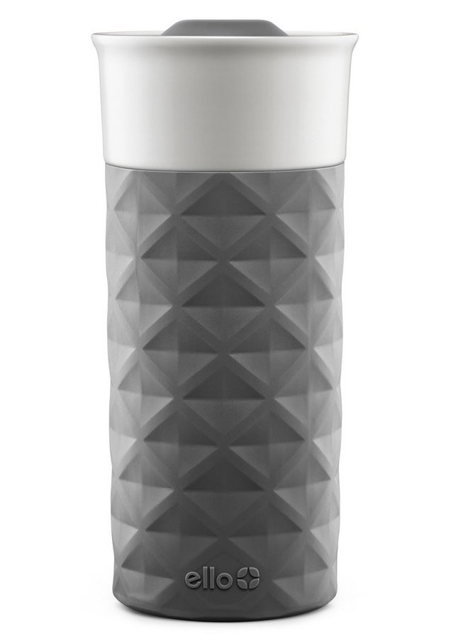 Ello Ogden Ceramic Travel Mug with Splash-Resistant Slider Lid and Protective Silicone Boot, Perfect for Coffee or Tea, BPA Free, Dishwasher Safe, Gray, 16 oz, 758-0438-040