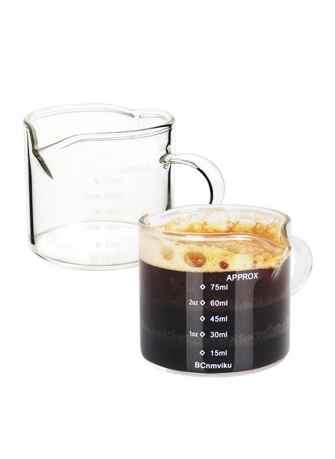 2 Pack Double Spouts Measuring Triple Pitcher Milk Cup 75ML Espresso Shot Glasses Parts Clear Glass