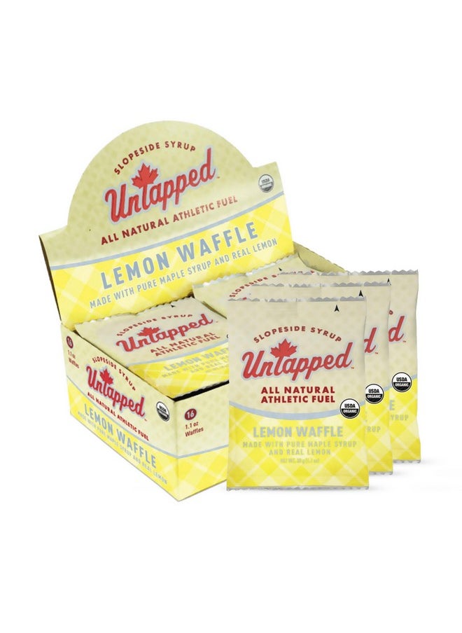 UnTapped Organic Lemon Waffles 1.1 oz Each, Box of 16 - Endurance Sports Snacks Sweetened with Real Maple Syrup, and Real Lemons | Vegan & Real Food Waffles| Ideal for Athletic Performance