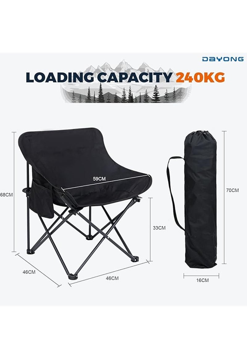 Camping Chair, Portable Folding Chair, Outdoor Lawn Chair with Side Pockets, Lightweight Beach Arm Chair with Carry Bag for Camping, Hiking, Fishing, Backyard, Lawn, Garden (Black, Large)