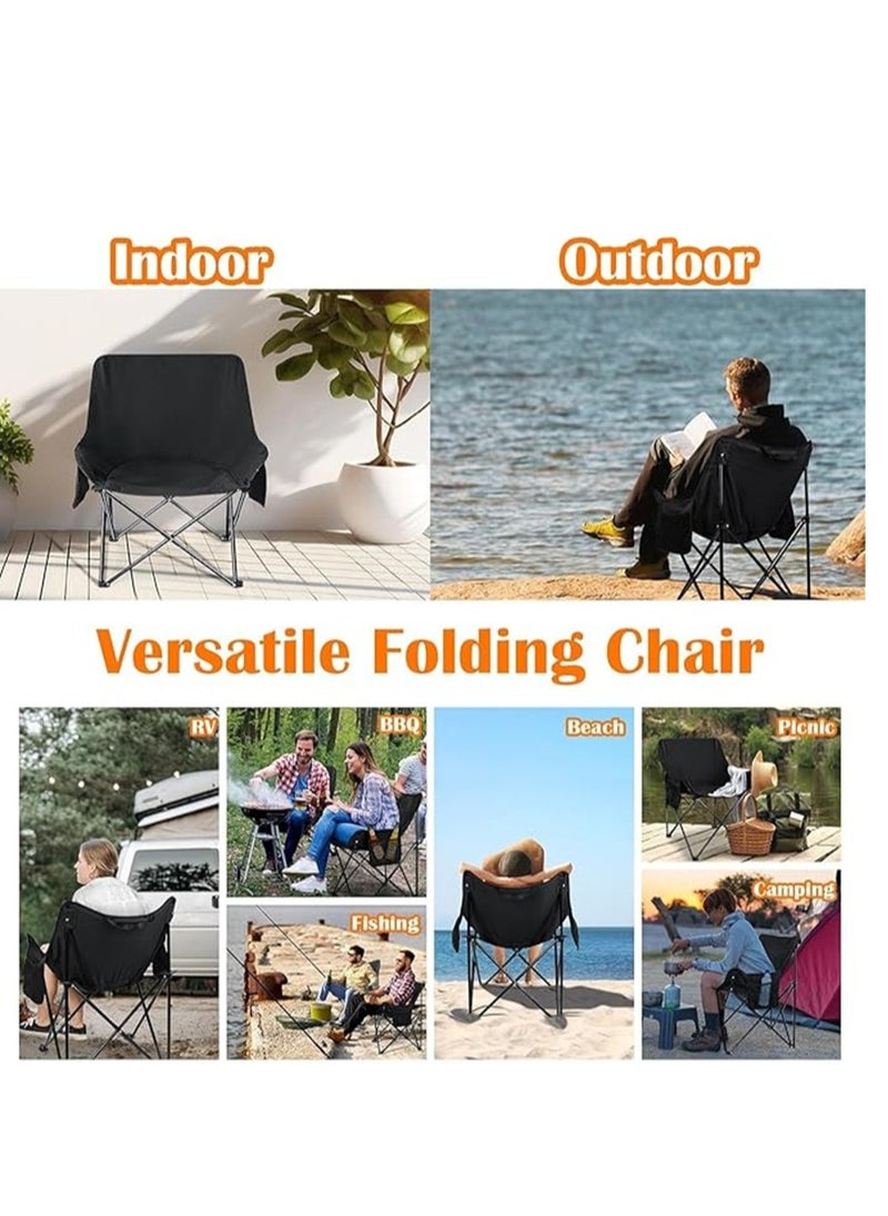 Camping Chair, Portable Folding Chair, Outdoor Lawn Chair with Side Pockets, Lightweight Beach Arm Chair with Carry Bag for Camping, Hiking, Fishing, Backyard, Lawn, Garden (Black, Large)