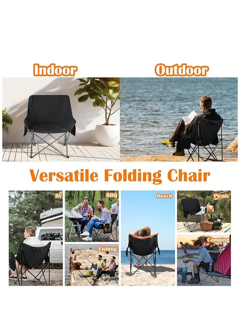 Camping Chair, Portable Folding Chair, Outdoor Lawn Chair with Side Pockets, Lightweight Beach Arm Chair with Carry Bag for Camping, Hiking, Fishing, Backyard, Lawn, Garden (Beige, Large)