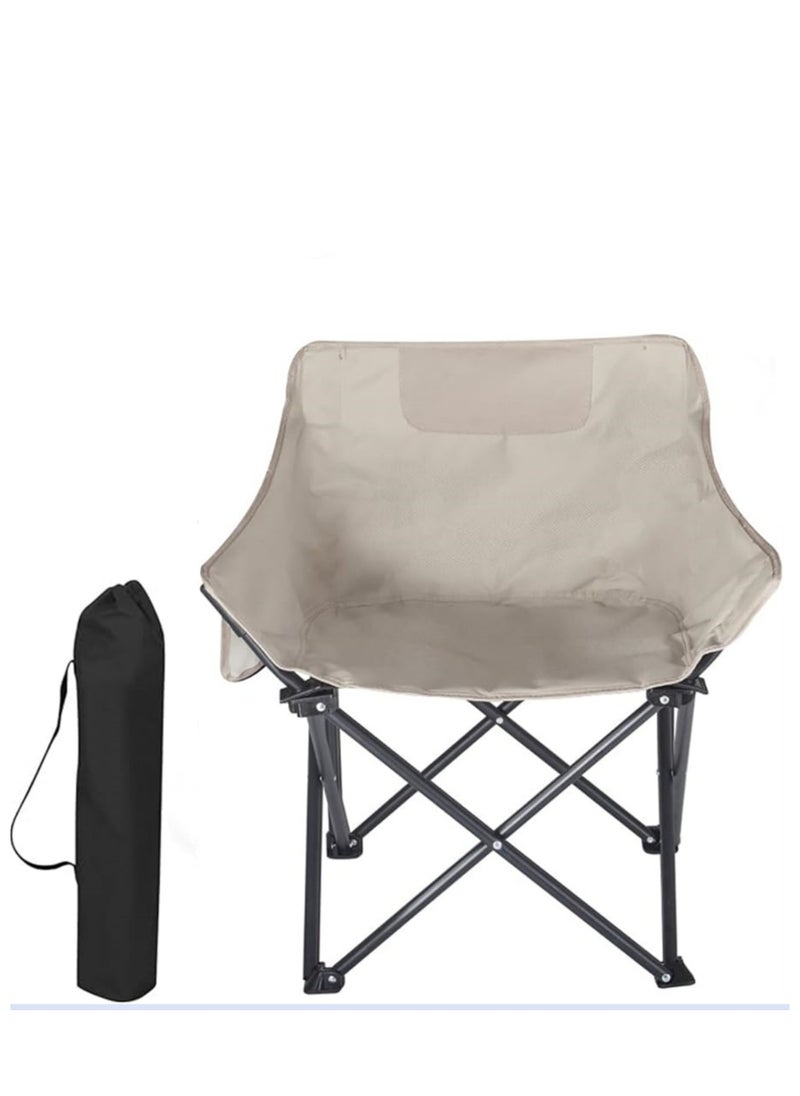 Camping Chair, Portable Folding Chair, Outdoor Lawn Chair with Side Pockets, Lightweight Beach Arm Chair with Carry Bag for Camping, Hiking, Fishing, Backyard, Lawn, Garden (Beige, Large)