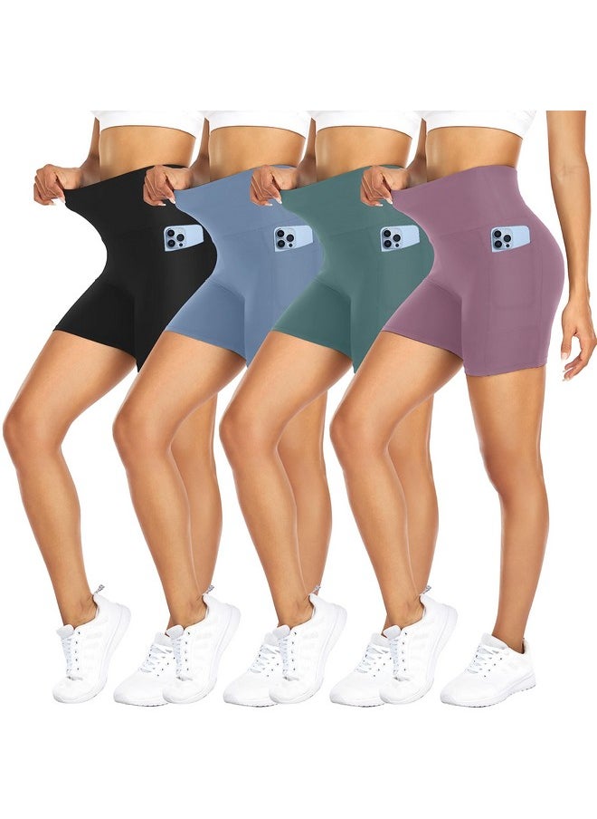 FULLSOFT 4 Pack Biker Shorts for Women - 5