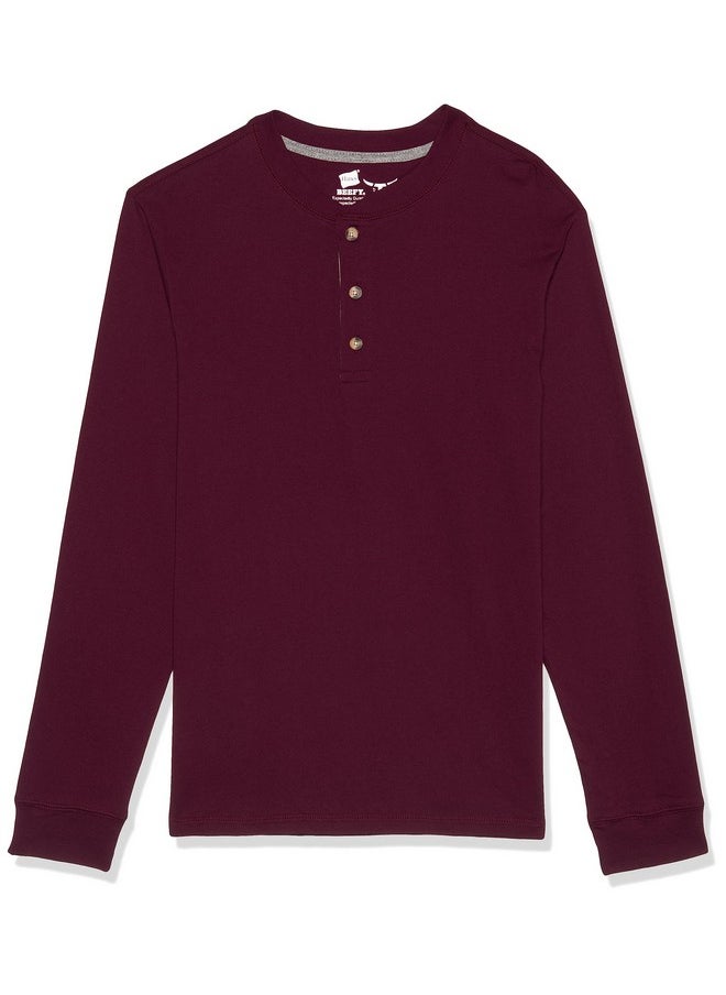 Hanes mens Beefy Long Sleeve Three-button Henley Shirt, Mulled Berry, X-Large US