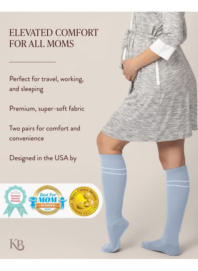 Kindred Bravely Maternity Compression Socks 2-Pack | Graduated Compression Socks for Circulation Pregnancy Travel (Stone Blue & Black, Small)