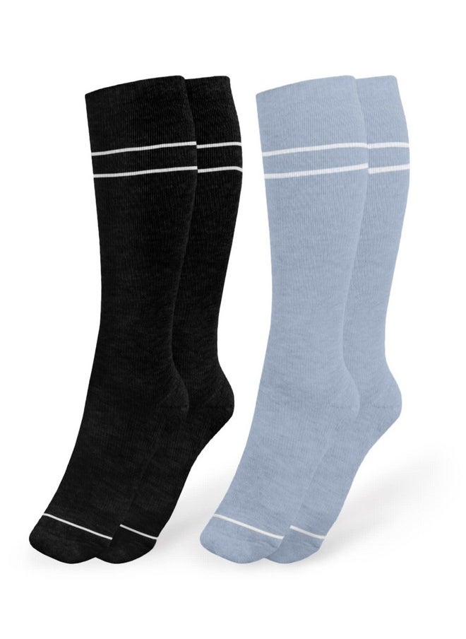 Kindred Bravely Maternity Compression Socks 2-Pack | Graduated Compression Socks for Circulation Pregnancy Travel (Stone Blue & Black, Small)