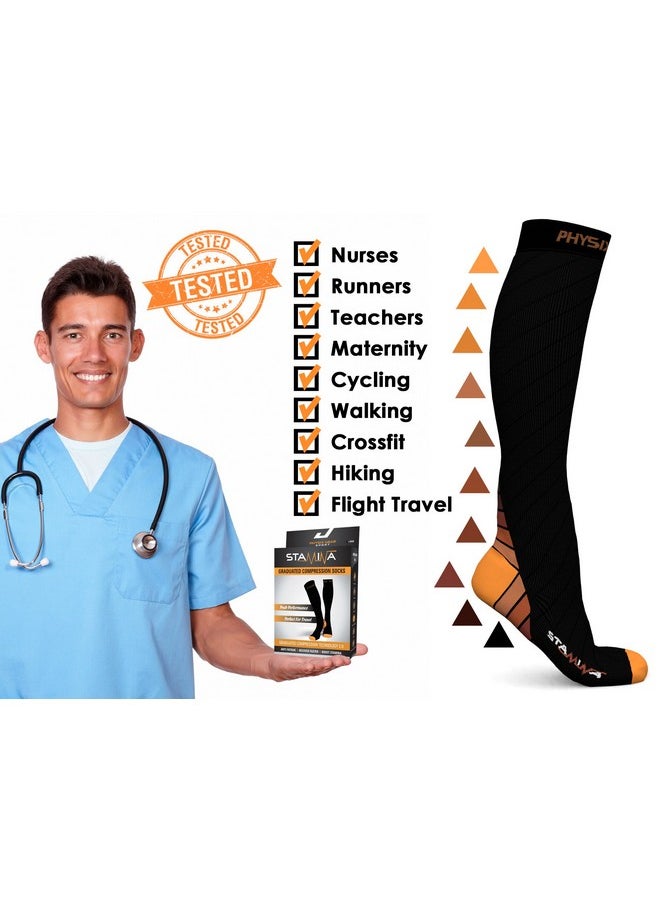 Physix Gear Compression Socks for Men & Women 20-30 mmhg Graduated Athletic for Running Nurses Shin Splints Flight Travel & Maternity Pregnancy - Boost Stamina Circulation & Recovery ORG LXL (1 Pair)