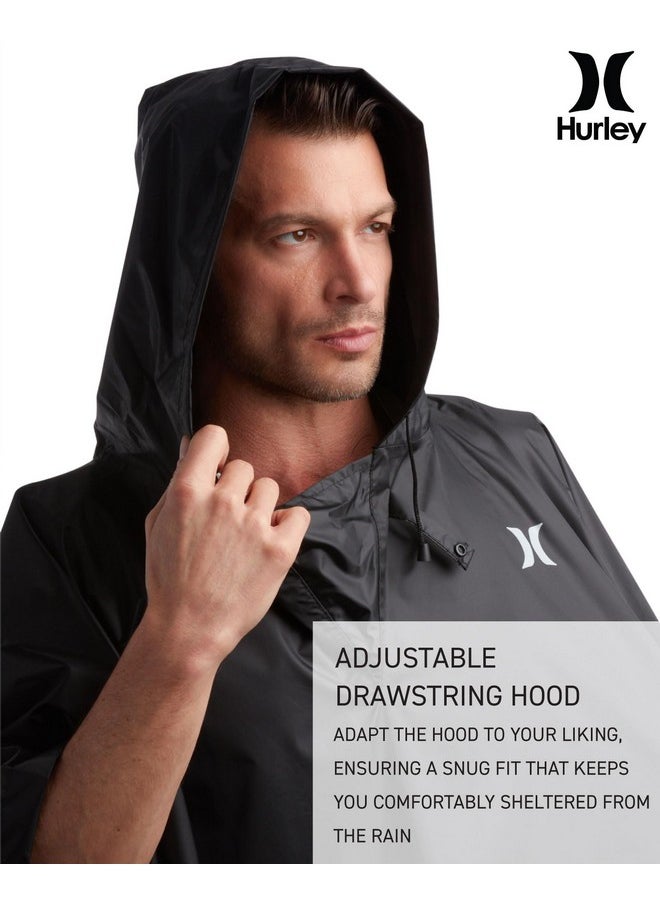 Hurley Unisex Rain Ponchos for Adults - Hooded Waterproof Rain Coats for Women and Men - Packable Rain Jacket for Travel, Black