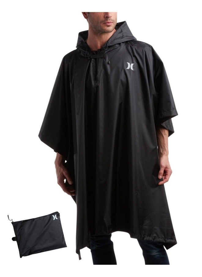 Hurley Unisex Rain Ponchos for Adults - Hooded Waterproof Rain Coats for Women and Men - Packable Rain Jacket for Travel, Black