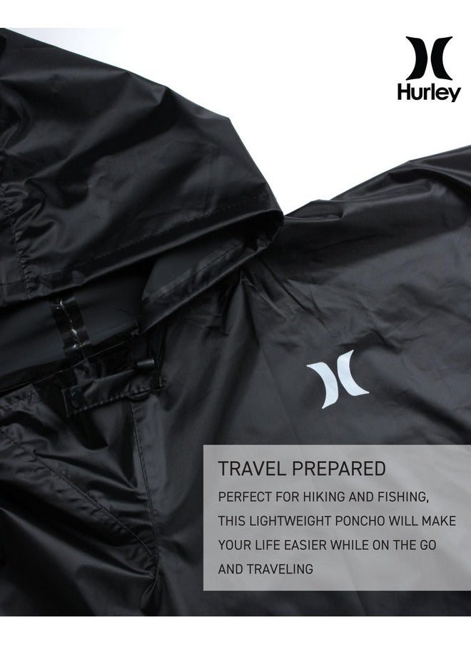 Hurley Unisex Rain Ponchos for Adults - Hooded Waterproof Rain Coats for Women and Men - Packable Rain Jacket for Travel, Black