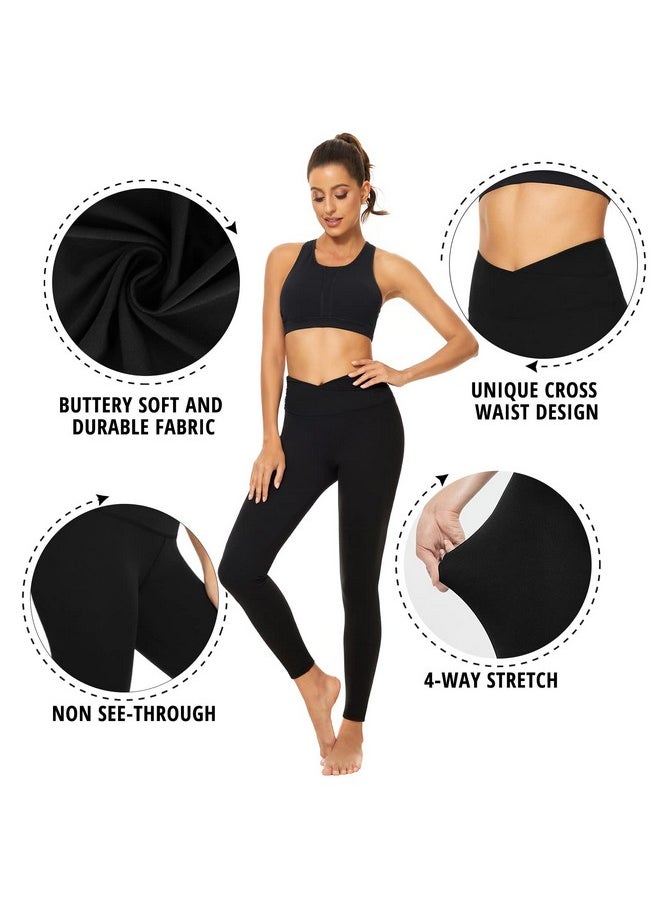 Womens Leggings- Crossover Leggings for Women-Yoga Pants (3 Pack)-Tummy Control No See Through Workout Running Tights(3 Pack Black Cross Waist, Large-X-Large)