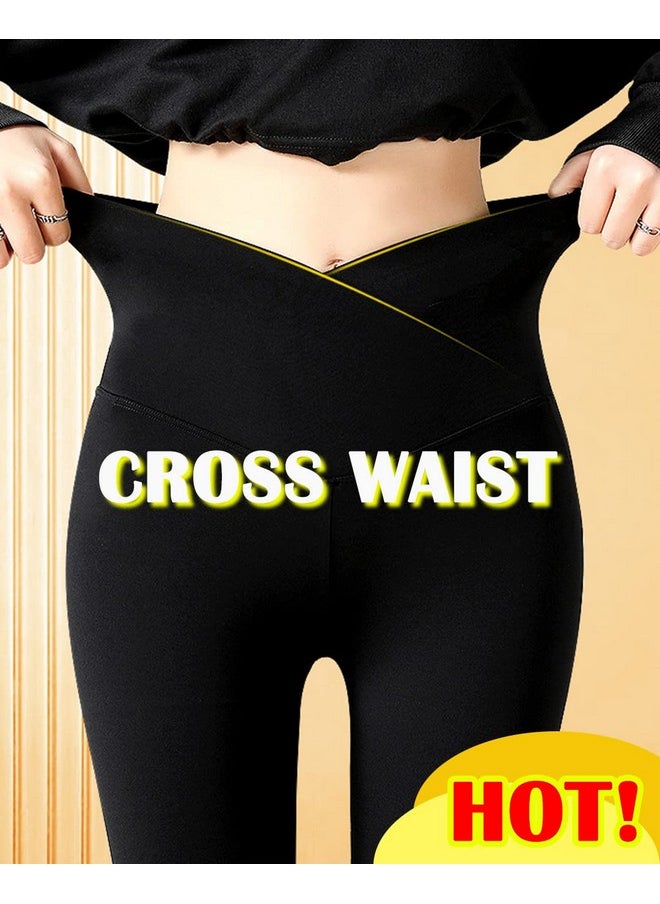 Womens Leggings- Crossover Leggings for Women-Yoga Pants (3 Pack)-Tummy Control No See Through Workout Running Tights(3 Pack Black Cross Waist, Large-X-Large)