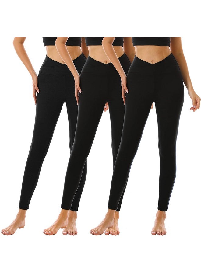 Womens Leggings- Crossover Leggings for Women-Yoga Pants (3 Pack)-Tummy Control No See Through Workout Running Tights(3 Pack Black Cross Waist, Large-X-Large)