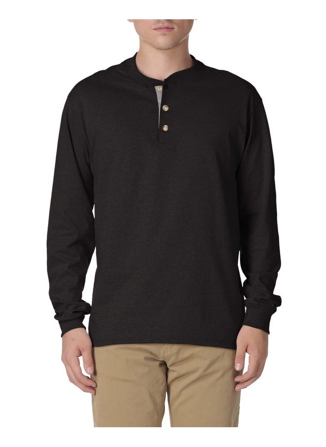 Hanes Men's Beefy Long Sleeve Three-Button Henley