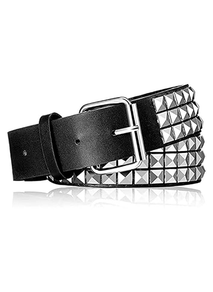 Studded Belt, Metal Punk Rock Rivet Belt Square Beads Rivet Belt with Bright Pyramid Studded for Women Men