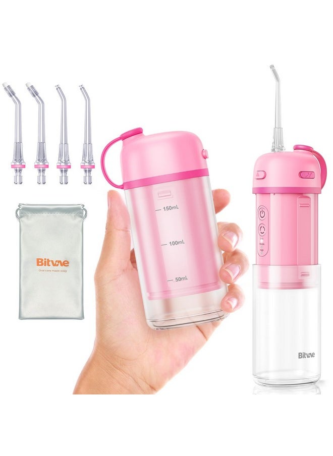 Bitvae P1 Water Dental Flosser for Teeth, Travel Mini Water Teeth Picks, Cordless Water Cleaner Picks with Telescopic Water Tank, Rechargeable Oral Irrigator for Travel & Home, Pink