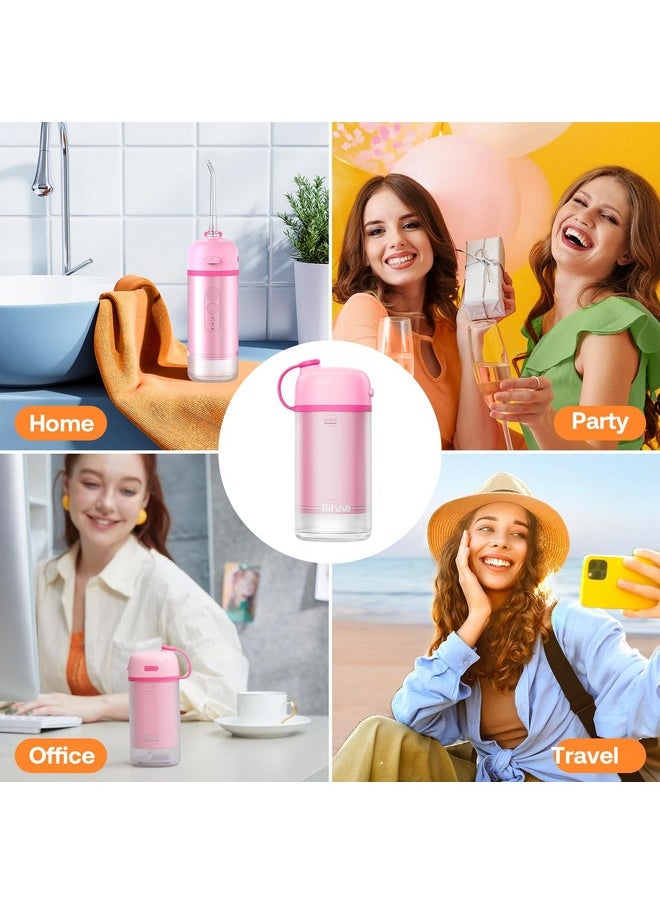 Bitvae P1 Water Dental Flosser for Teeth, Travel Mini Water Teeth Picks, Cordless Water Cleaner Picks with Telescopic Water Tank, Rechargeable Oral Irrigator for Travel & Home, Pink