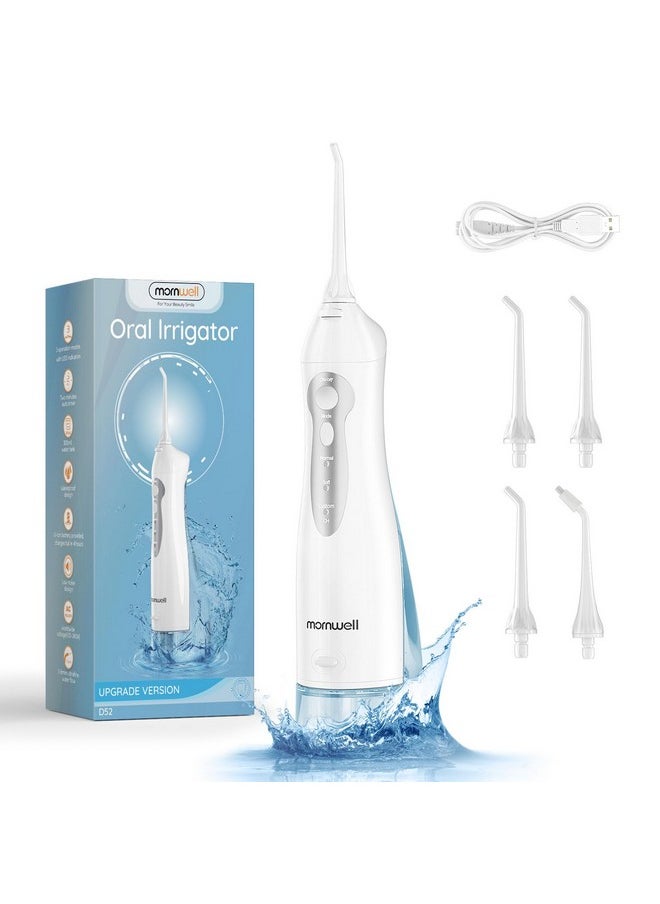 Mornwell Water Dental Flosser Teeth Pick for Teeth, Portable Cordless Water Flossers Oral Irrigator with 10 Intensity 4 Jet Rechargeable IPX7 Waterproof Water Tank Flosser Electric Travel (White)