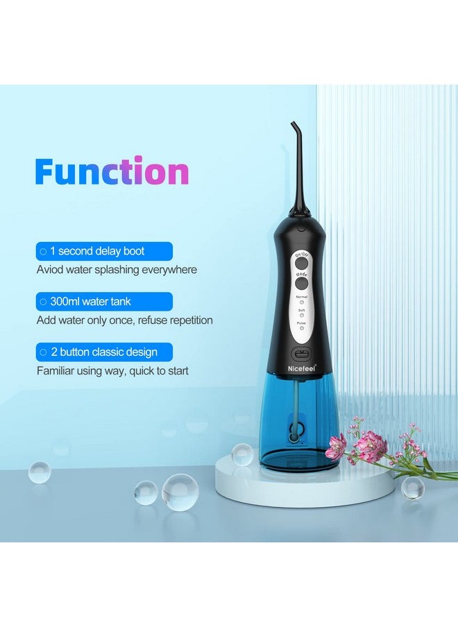 Cordless Water Flosser Teeth Cleaner, Nicefeel 300ML Portable and Rechargeable Oral Irrigator for Travel, IPX7 Waterproof, 3-Mode Water Flossing with 4 Jet Tips for Family