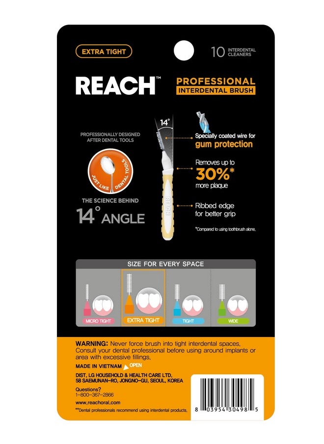 Reach Interdental Brush Cleaners, 0.7mm, Extra Tight, Sensitive Gum Protection, Plaque Remover for Teeth, Braces Flossers, Braces Brush, Dental Toothbrushes, Oral Care, 1 Pack, 10 Count