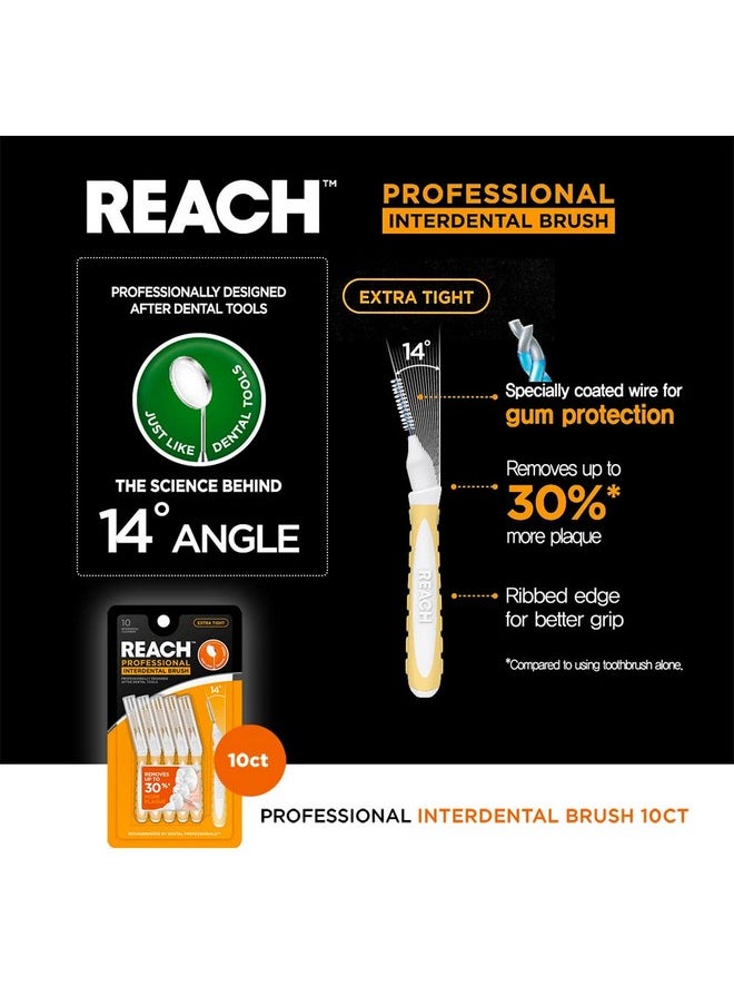 Reach Interdental Brush Cleaners, 0.7mm, Extra Tight, Sensitive Gum Protection, Plaque Remover for Teeth, Braces Flossers, Braces Brush, Dental Toothbrushes, Oral Care, 1 Pack, 10 Count