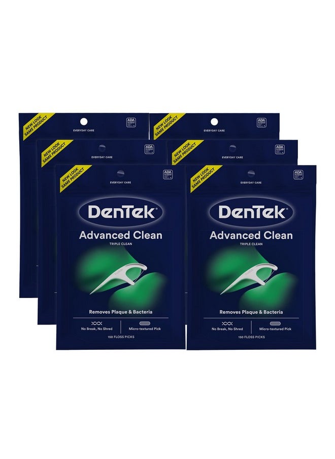 DenTek Triple Clean Advanced Clean Floss Picks, No Break & No Shred Floss, 150 Count, 6 Pack