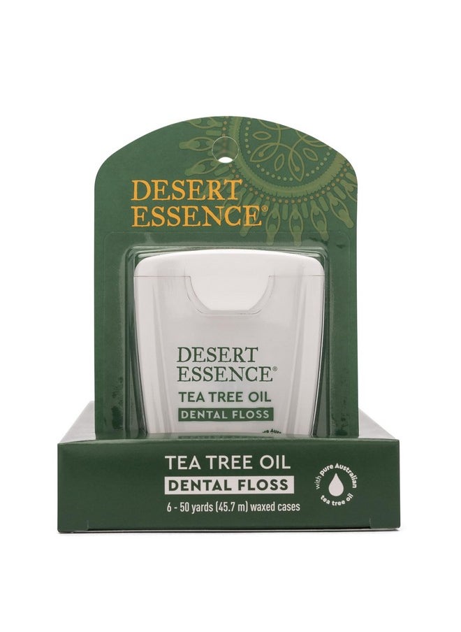 Desert Essence, Tea Tree Dental Floss 50 yd - Gluten Free - Cruelty Free - Naturally Waxed with Bees Wax - No Shred Floss - Tea Tree Oil - Removes Plaque and Build Up, pack of 6