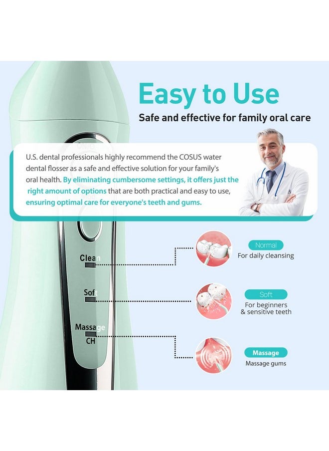 COSLUS Water Dental Flosser Teeth Pick: Portable Cordless Oral Irrigator 300ML Rechargeable Travel Irrigation Cleaner IPX7 Waterproof Electric Flossing Machine for Teeth Cleaning F5020E Green